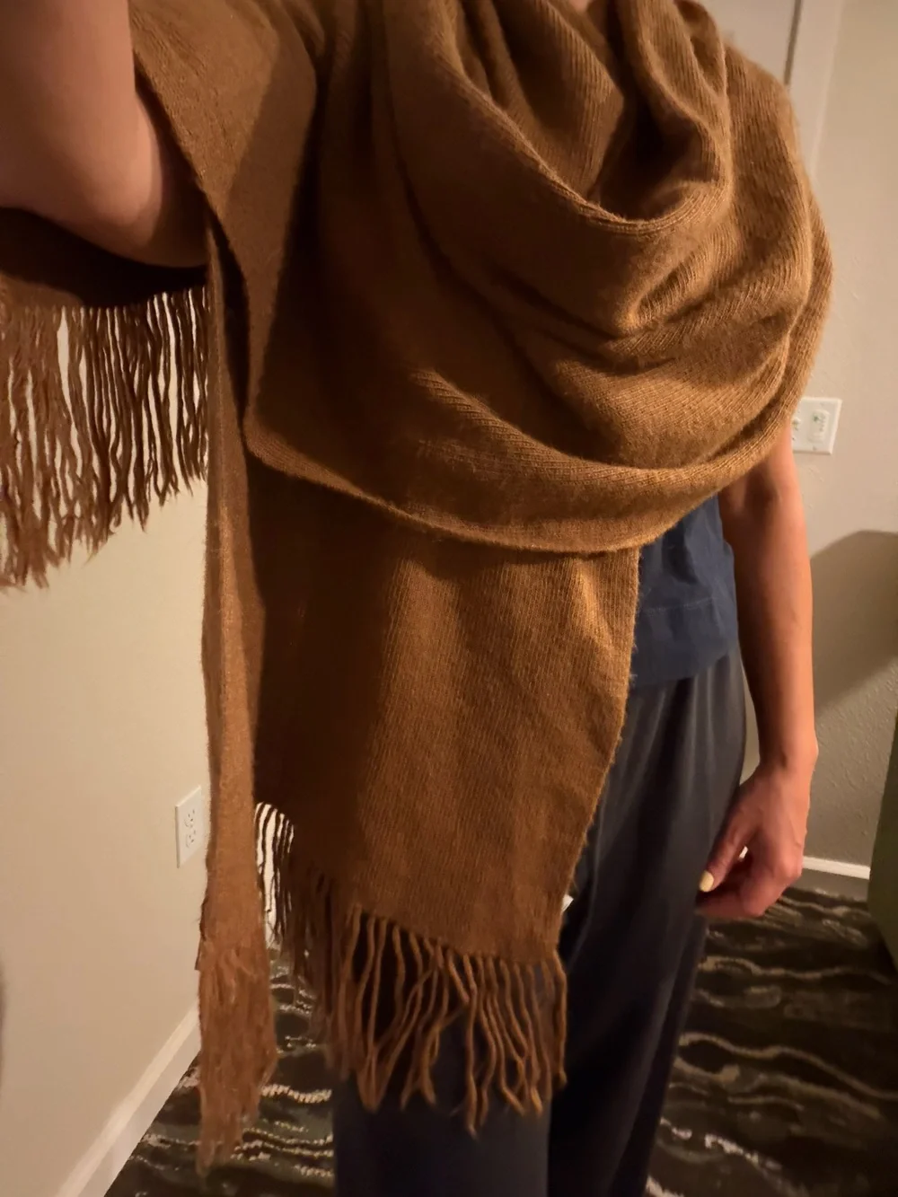 100% Baby Alpaca Cozy Camel colored Fringed Knit Scarf #149